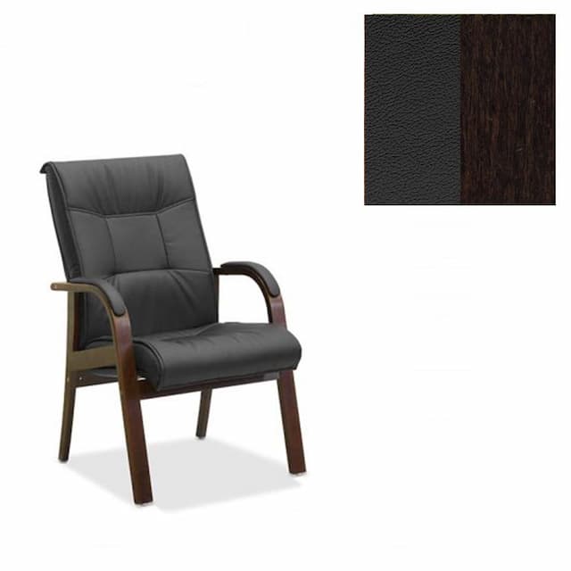 Кресло Юнитекс Империя натуральная кожа с компаньоном черная/дерево-венге