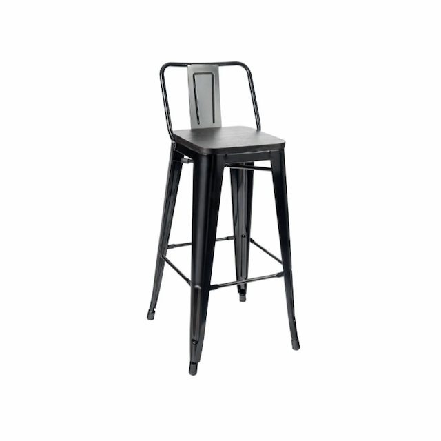 Стул барный со спинкой Клен TOLIX с деревянным сиденьем сгр042/1 (черный глянцевый, темное дерево)